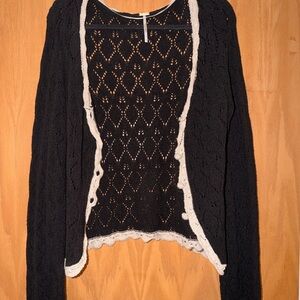 Free People Black and Cream Open Knit Cardigan